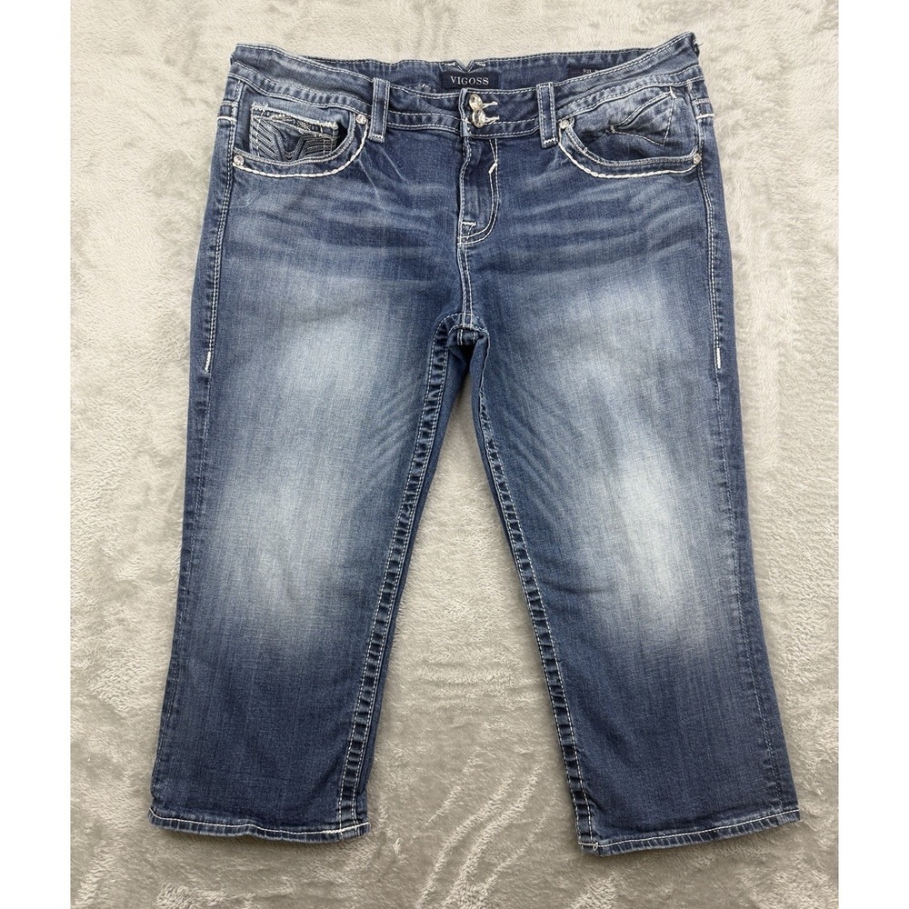 Vigoss The Chelsea Capri Jeans Womens Size 15/16  Rhinestone Embroidered Stretch